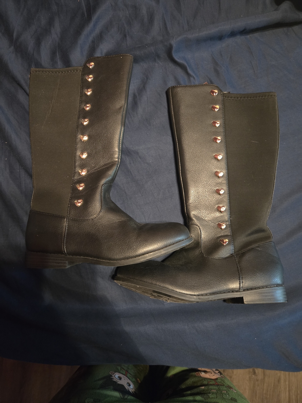 Michael Kors Black Mid-Calf Riding Boots with Rose Gold Heart Studs